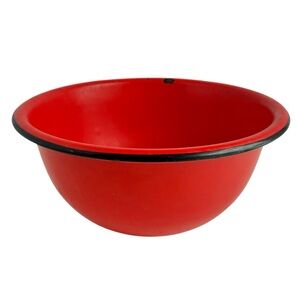 Vintage Enamelware Metal Red Nesting Bowl Black Rim Farmhouse Kitchen